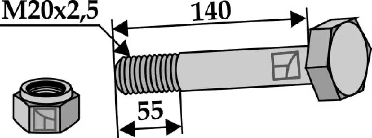 Schraube mit Sicherungsmutter - M20 x 2,5 - 10.9